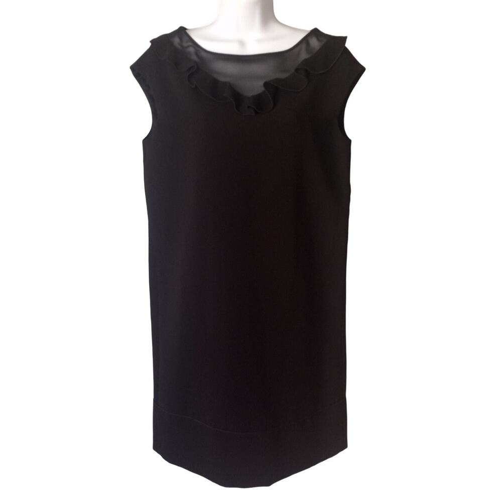 Max Mara Sheer and Ruffle Neckline Cap Sleeve Dress